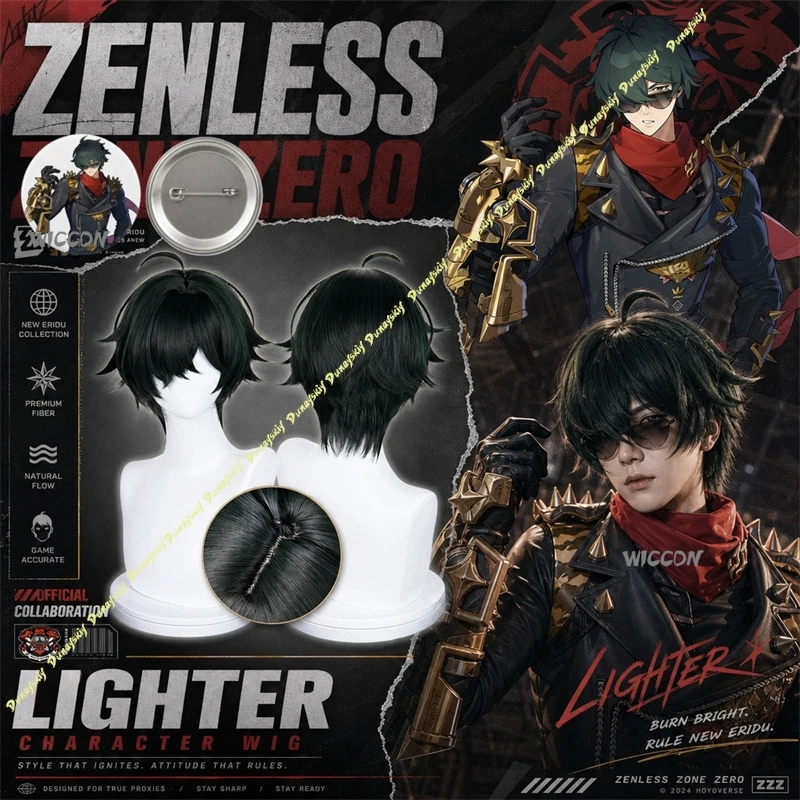 

Zenless Zone Zero Lighter Cosplay Wig Dark Green Fluffy Short Hair With Ahoge For Anime Cos Party & Expo