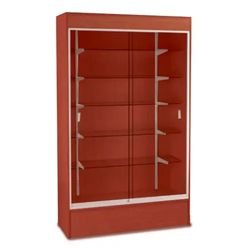 Custom, cheap price glass display with LED light and lock wall showcase retail shop furniture wooden cabinet