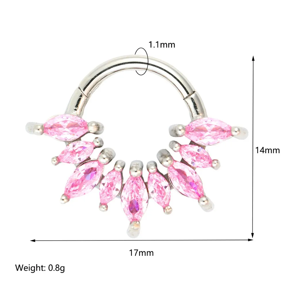 1/4 Pcs 316 Stainless Steel Closed Hinge Inlaid Purple, Pink, White, Orange 5A Zircon Pierced Nose Ring Earrings