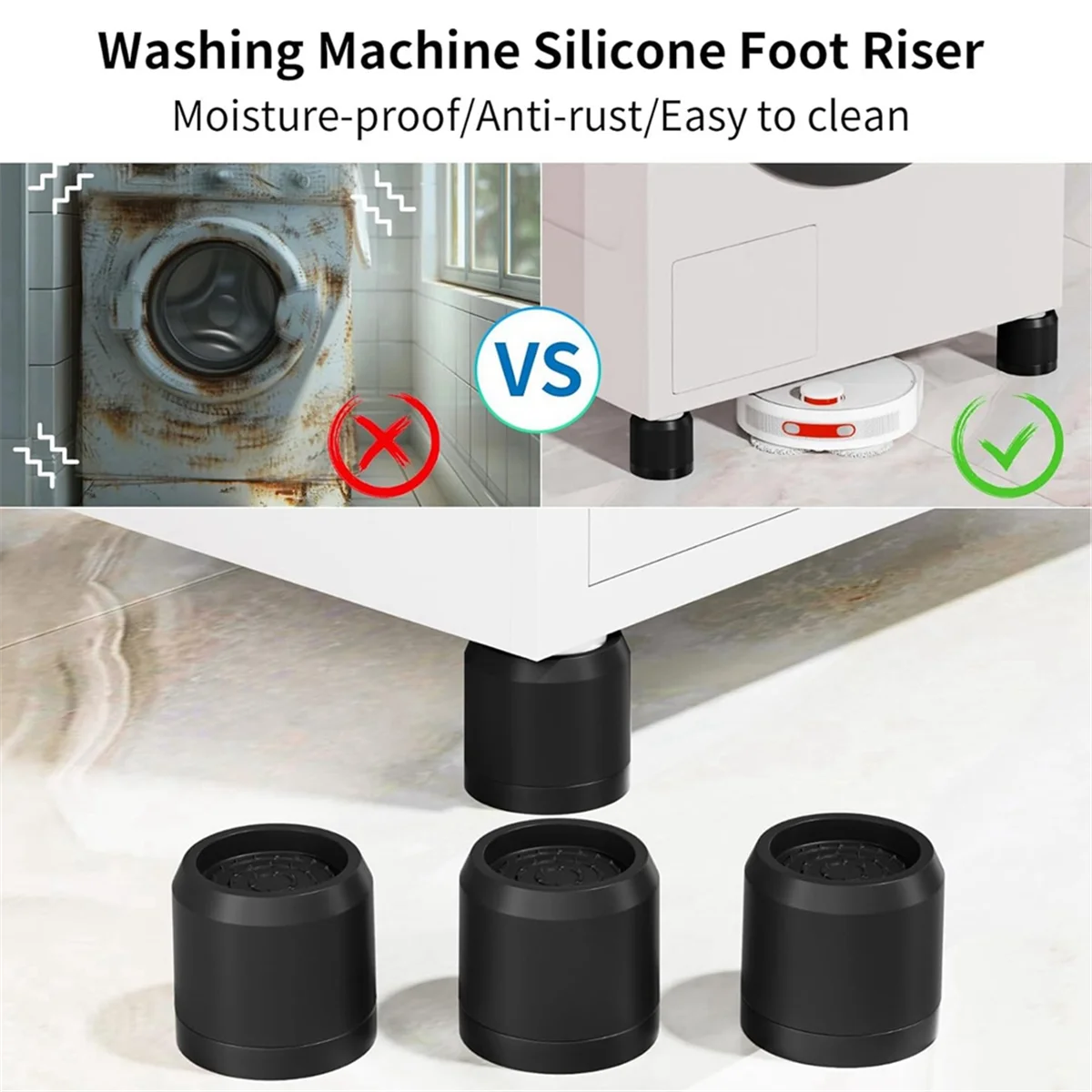 

A66Z Washing Machine Anti-Vibration Pads with Strong Suction Cup, 4 Pieces Anti-Slip Noise Reduction Stabilizer Feet Pads