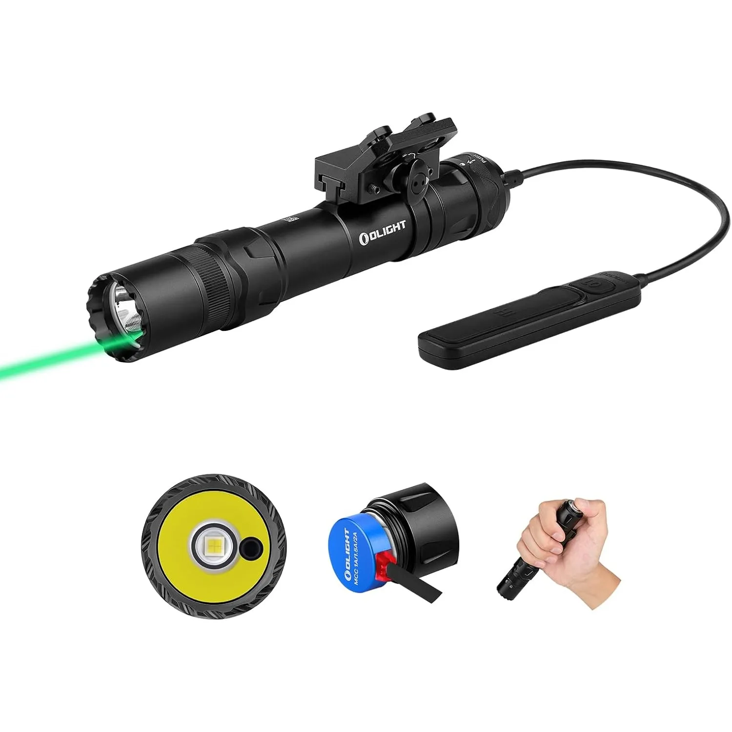 

OLIGHT Odin GL M 1500 Lumens MLOK Mount Rechargeable Tactical Flashlight with Green Beam and White LED Combo Dual-Button