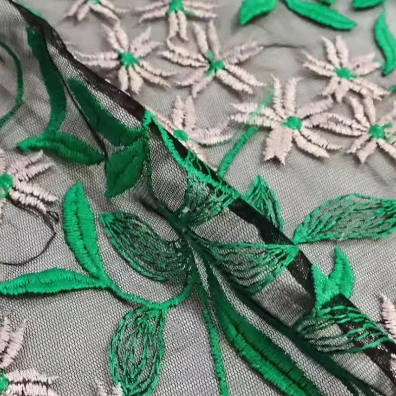 

Designer Green Lace Hollow Out Embroidery Wedding Dress Skirt Curtains Fabric Handmade DIY Craft Material Background Decoration