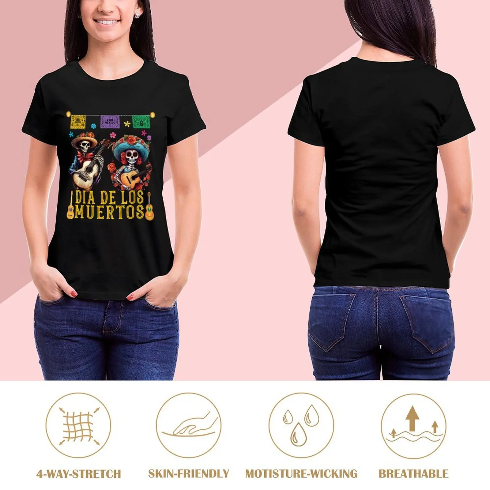 Dia De Los Muertos Costume Day Of The Dead Skeleton Dancing T Shirt Graphic Shirt Casual a maniche corte T-Shirt femminile