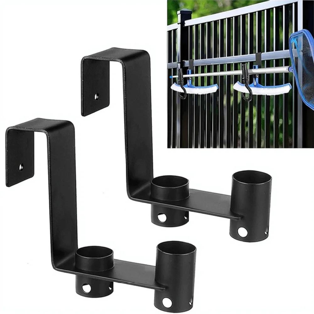 Metal Pool Pole Hanger Rack Fence Mounted Storage Organizer For Swimming Pool Accessory Net Brush Maintenance