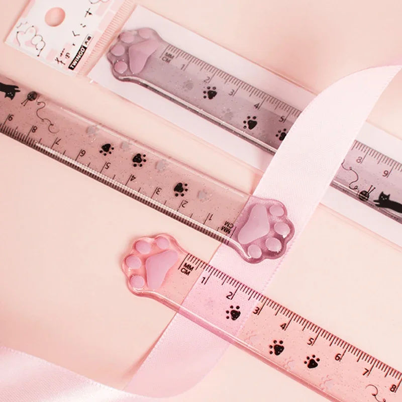 Cute Cat Paw Plastic Straight Rulers Kawaii Kitty Rulers Funny Drawing Gift Korean Office School Measuring Drawing Student Prize