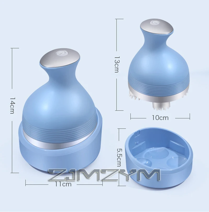 Masajeador eléctrico inalámbrico para cuero cabelludo, dispositivo impermeable para limpieza profunda, carga USB, desmontable, Color azul y blanco