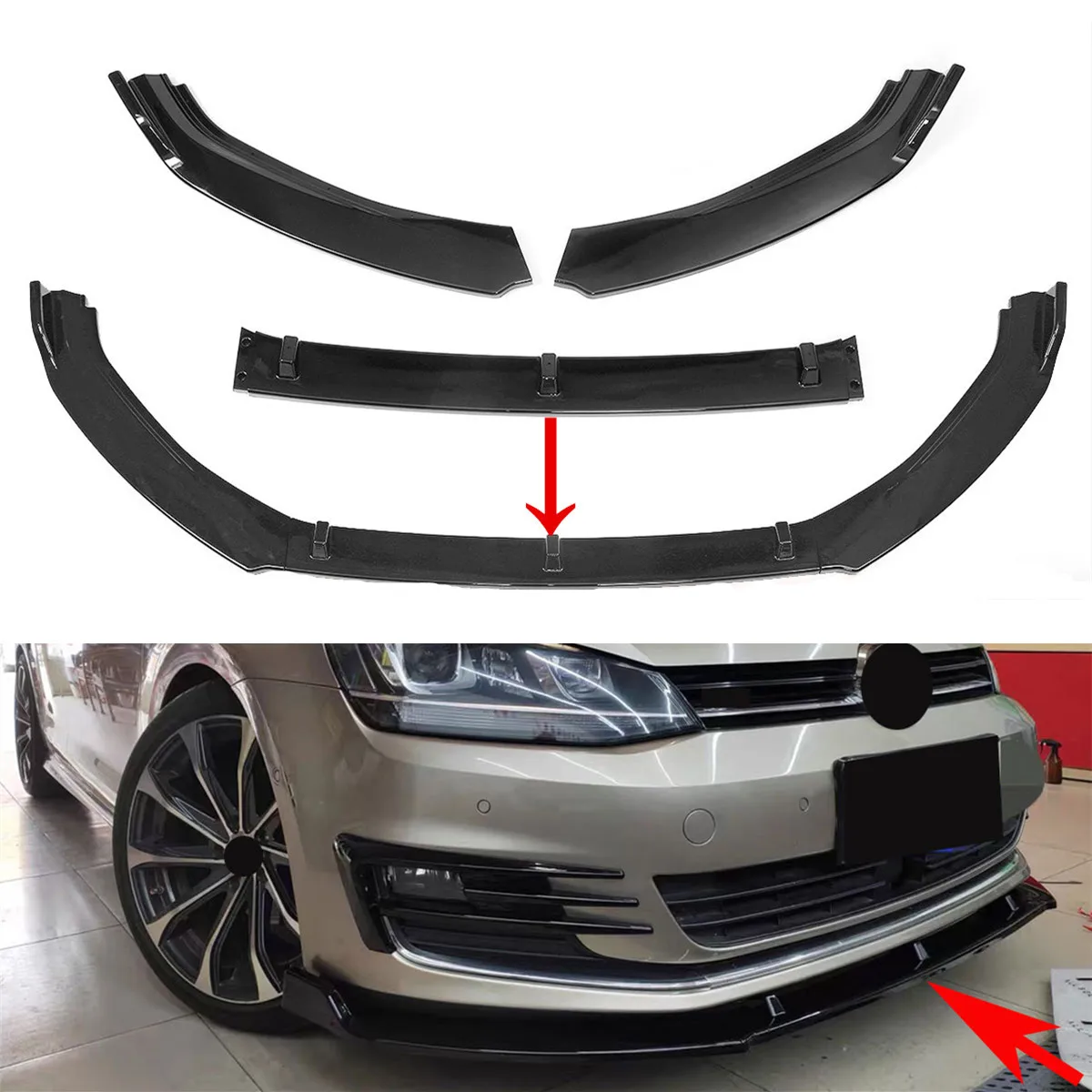 Black Car Front Bumper Splitter Lip Diffuser Spoiler Deflector Lips Guard Cover For VW Golf MK7 2014-2017