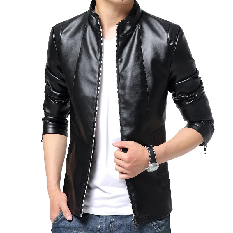 Spring Autumn Waterproof Leather Jacket Coat Men Bomber Motorcycle PU Jacket Causal Vintage Black Biker Business Leisure Jackets