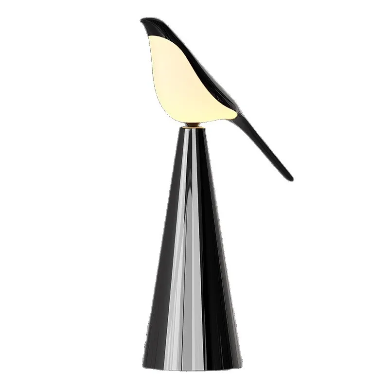 Draagbare, oogbeschermende bedlamp, moderne, minimalistische en creatieve bureaulamp met vogelmotief, oplaadbaar en geschikt voor gebruik als sfeerverlichting.
