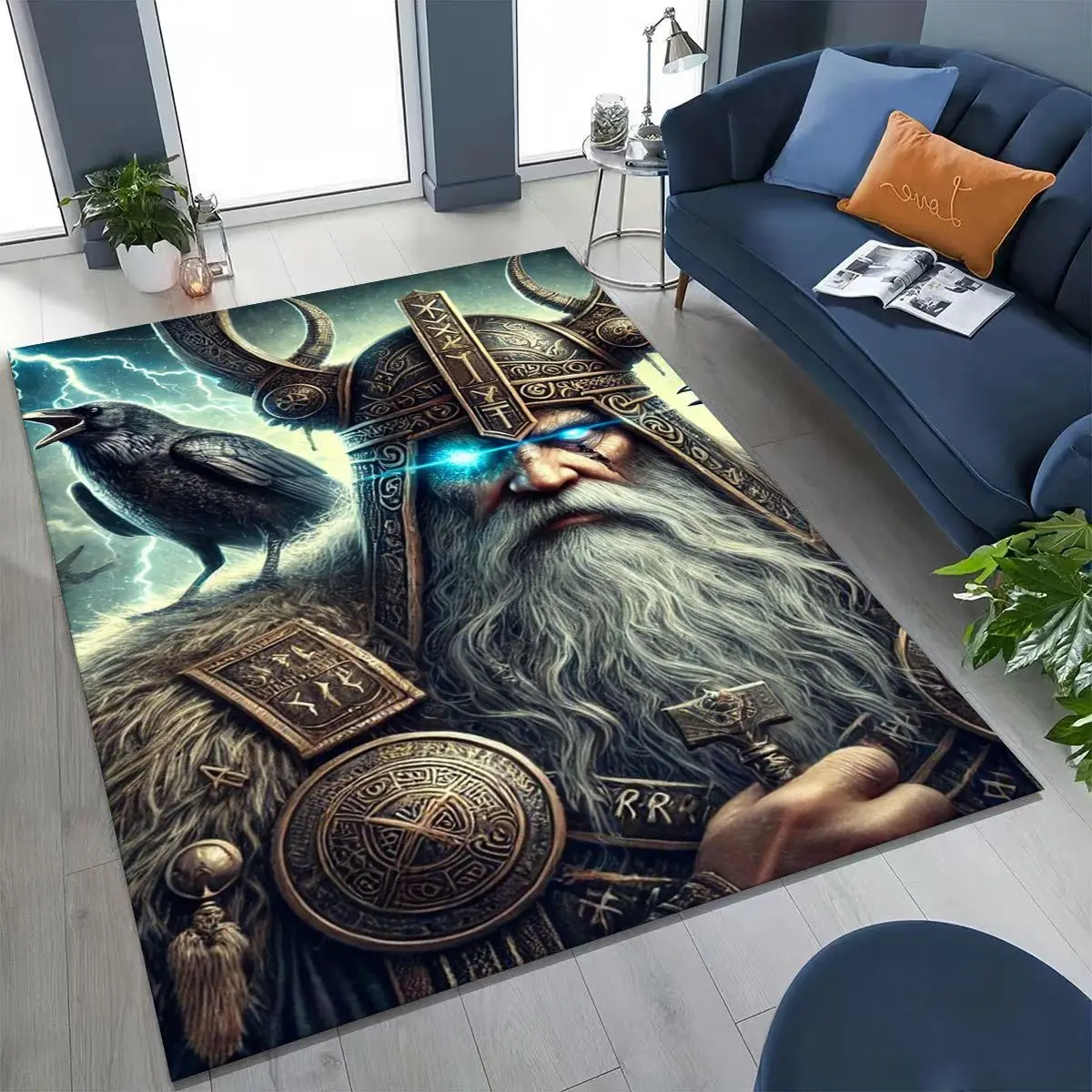 الشمال فايكنغ المحارب رمز Valhalla Valknut رون موتو البساط السجاد لغرفة النوم غرفة المعيشة أريكة ممسحة ديكور ، سجادة أرضية غير قابلة للانزلاق