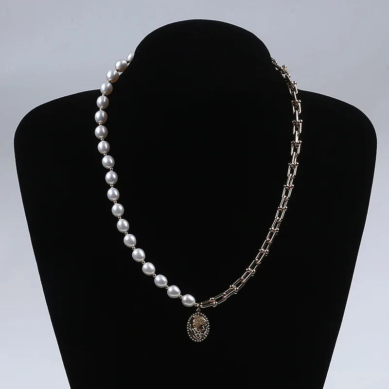 

7.5-8mm Rice Pearl Hear Accessories Jewelry Gold Chain Natural Rice Pearl Choker Necklace