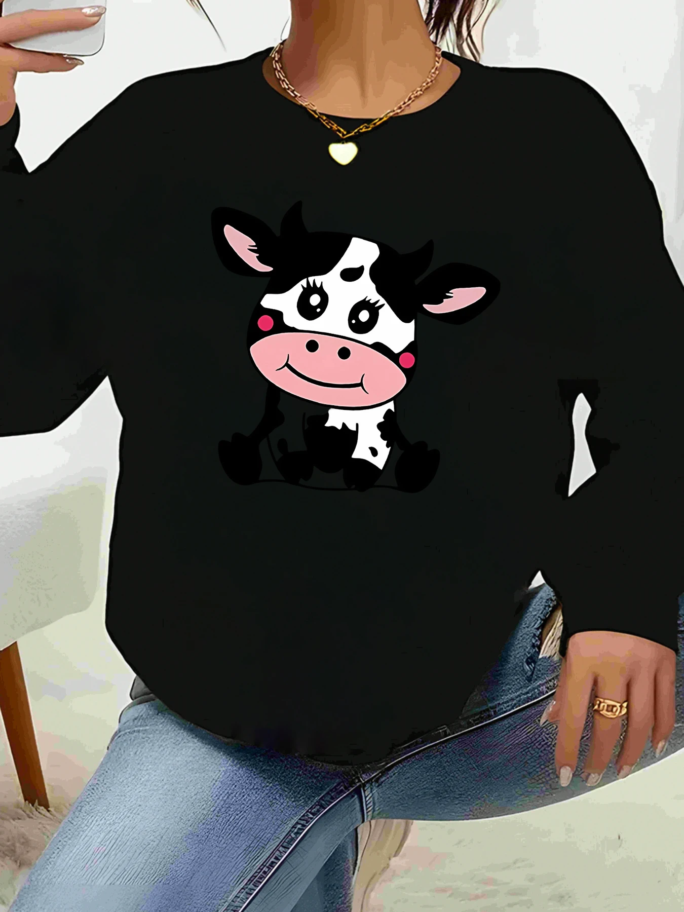 

Топ с длинными рукавами и принтом коровы, повседневная одежда на Хэллоуин, женская мода