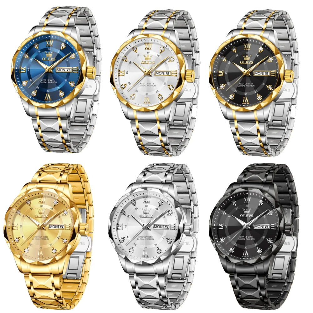 Olevs Topmerk Heren Horloges Mode Jurk Originele Quartz Polshorloge Lichtgevende Waterarme Trend Ruit Horloge Voor Man Date Week