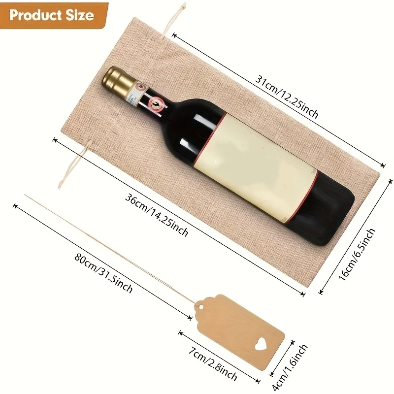 72 Pcs Burlap Wine Bags Bulk Wine Bottle Gift Bag for Mother's Day Cloth Wine Bags, Reusable Wine Gift Bags with Drawstrings Tag