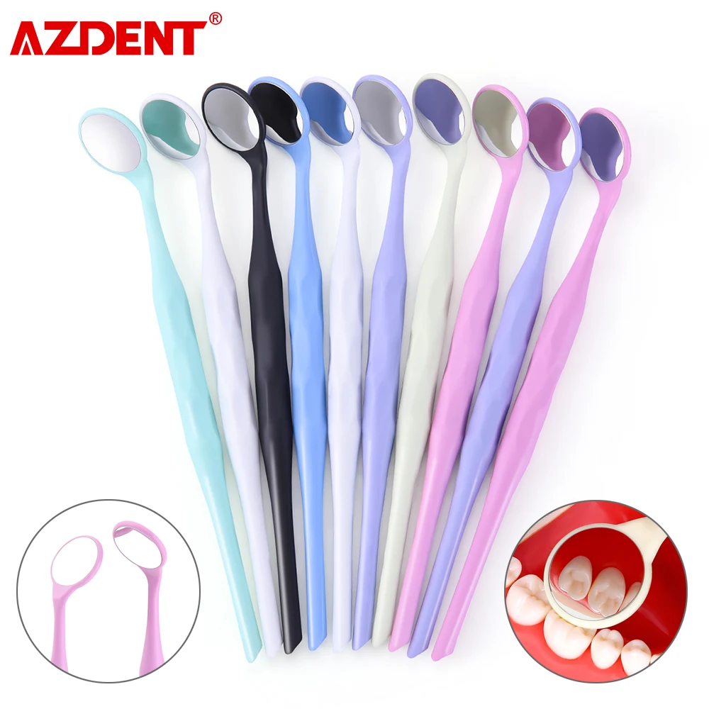 AZDENT 10pcs/Set Double Sided Anti-fog Dental Mouth Mirror Surface Exam Mirrors Colorful Reflectors With Handle Autoclavable