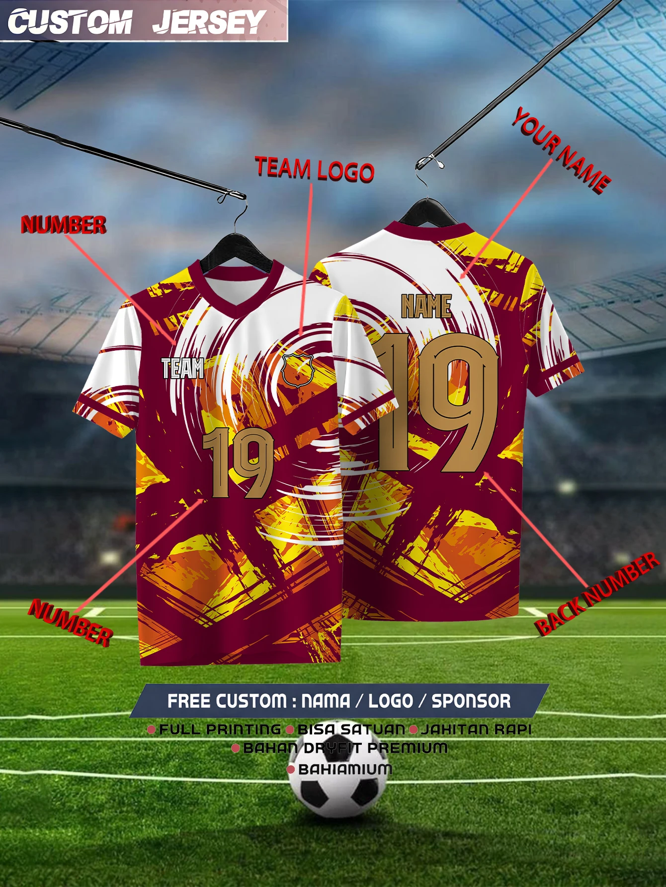 

Customized Geometric Red Short Sleeved Shirt with Team Name, Emblem, Name and Number, Outdoor Sports Short Sleeved T-shirt