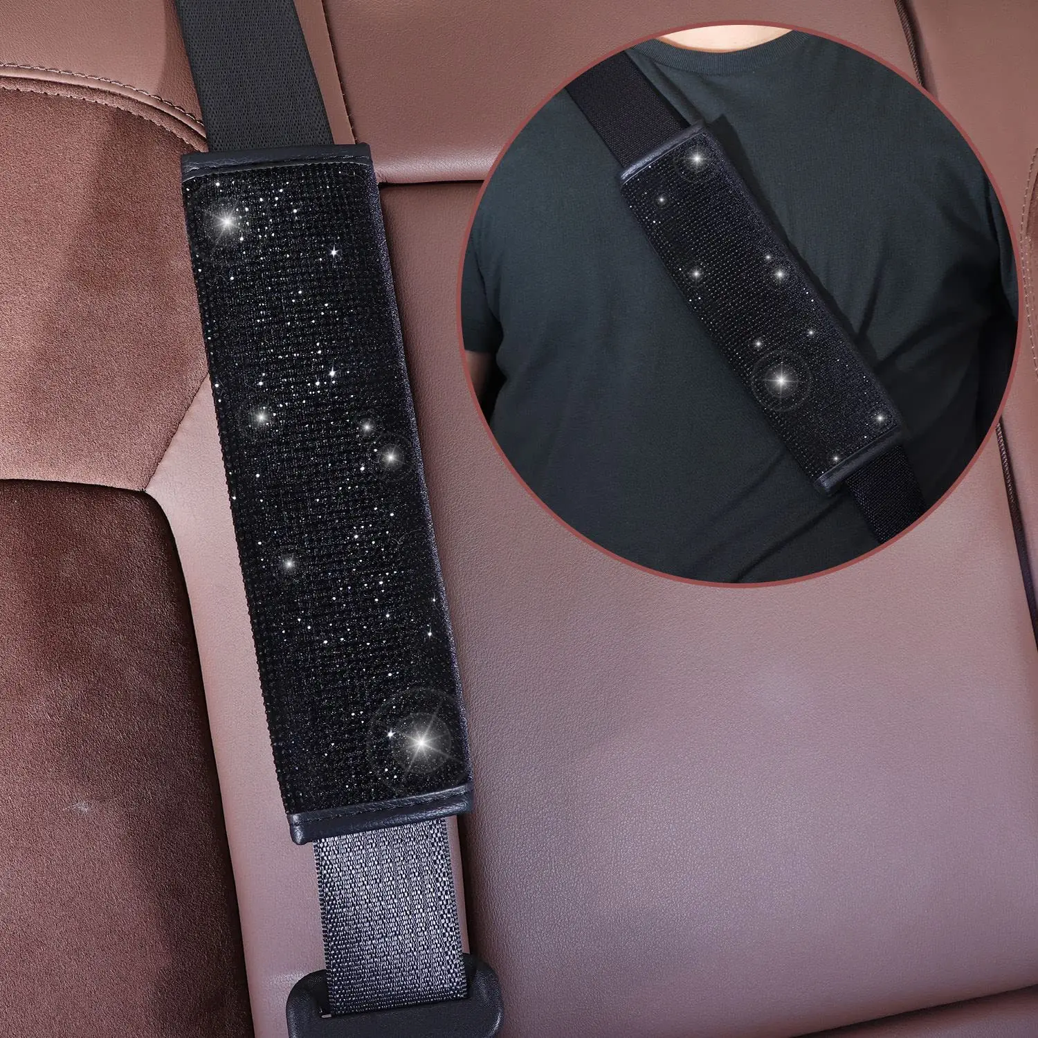 38 cm Bling Auto Zubehör Set Für Frauen Strass Lenkrad Abdeckung Sicherheitsgurt Abdeckungen Getriebe Shift Abdeckung Diamant Tasse Pads – Detail 3