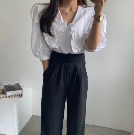 Summer Women Blouses White Spring Shirt Female Womens Blouse Blusas Casual Elegant Vintage Short Sleeve Cotton Oversize Loose