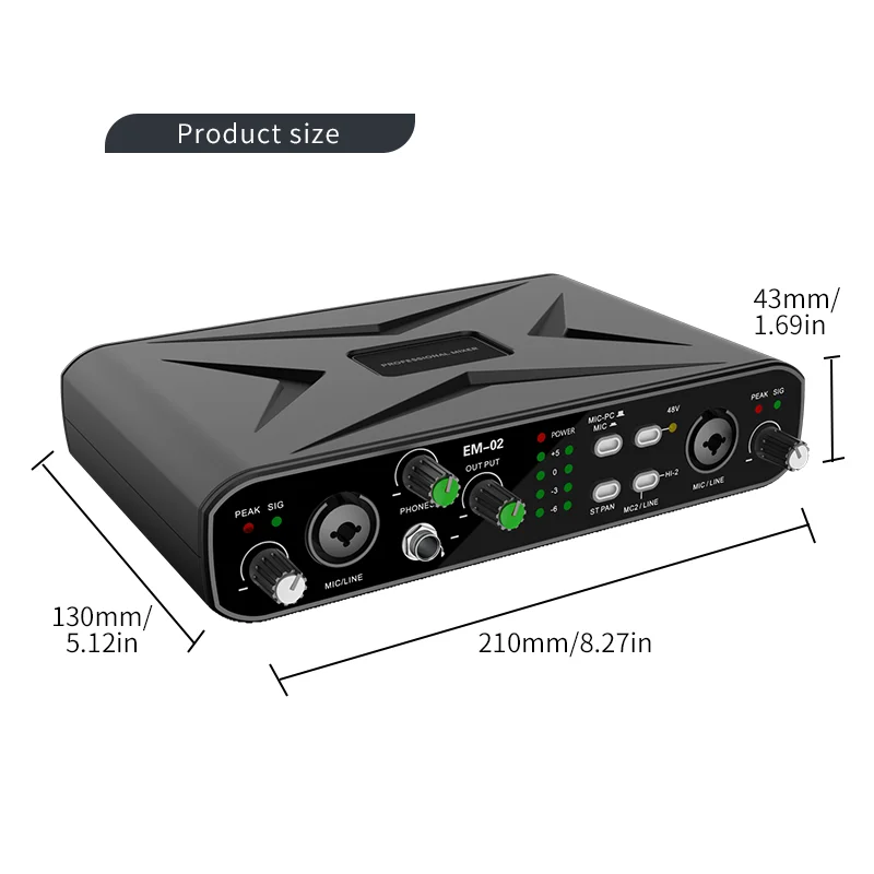 Audio Interface With Microphone 48V Preamp 32-bit/384KHz Audio Resolution For Electric Guitar Live Professional Studio Singing