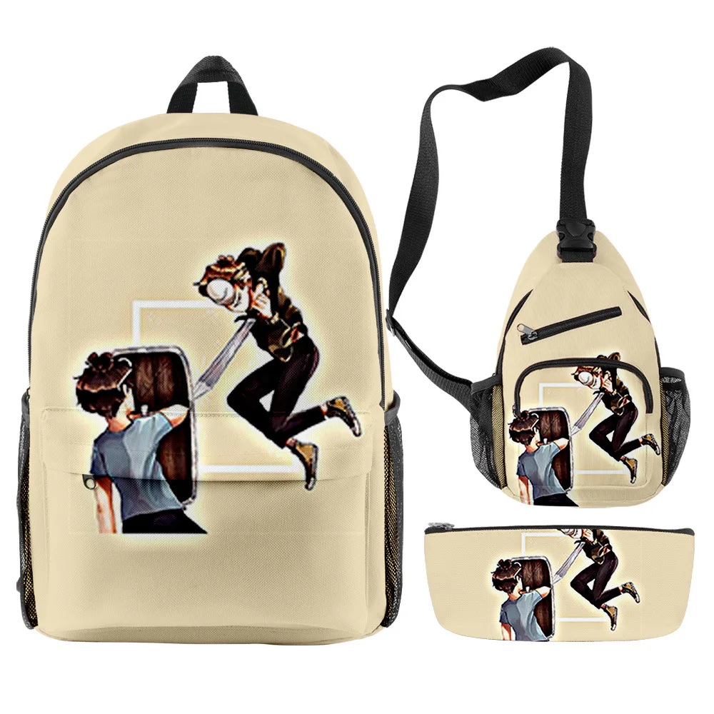 Classic Novelty Cool Dreamwastaken Dream Smp 3D Print 3pcs/Set pupil School Bags Travel Laptop Backpack Chest Bag Pencil Case
