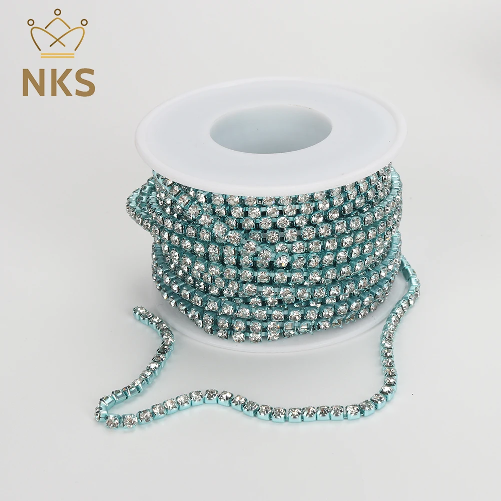 NKS SS6-SS12 Colorful 10Yards/Roll Trim Cup Chain Glass Rhinestone Chain Sew-On Rhinestones For Garment DIY Accessories