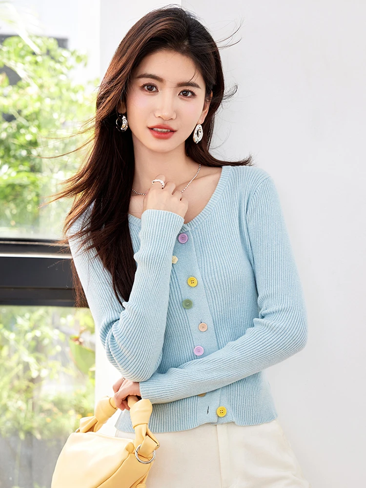 Women Casual Knit Tops Gentle Style O-Neck Sweater Cardigan Autumn New Fashion Sweet Buttons Up Short Coat