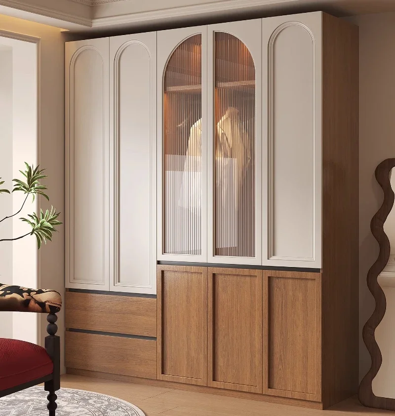 Shelves Storage Wardrobe Solid wood glass Luxury clothes closet Comforter open Cabinet/ Closet Children's Bedroom Furniture