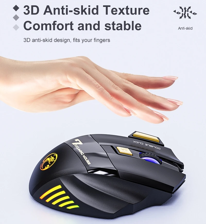 Wireless Gaming Mouse 2.4G Bluetooth Dual Mode 7 Keys 3200 DPI Regulation Mice with Muted Click RGB Lighting Recharge USB GWX7