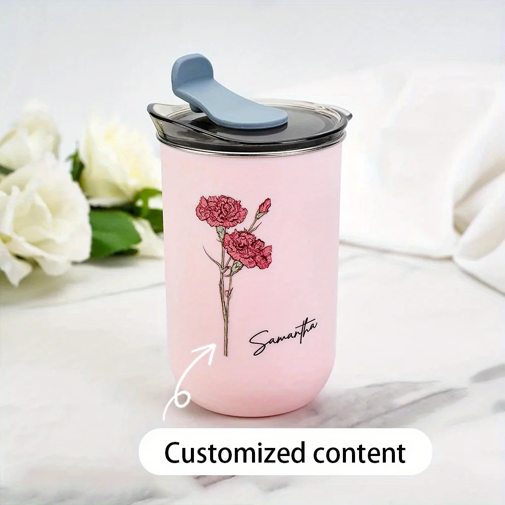 Personalized Birth Flower Coffee Tumbler, Custom Name Stainless Steel Travel Mug, Custom Floral Thermal Cup Gift For Women