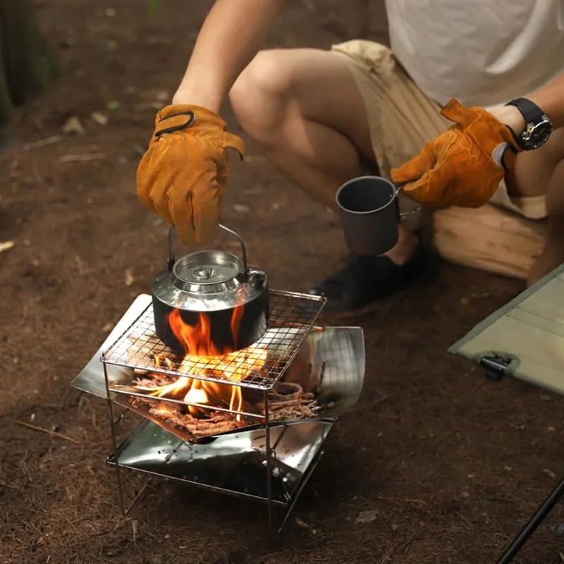 Outdoor BBQ Grilling Heatproof Flame-retardant Gloves Cowhide High-temp Resistant Welding Gloves Durable Camping Protective Gear - view 6
