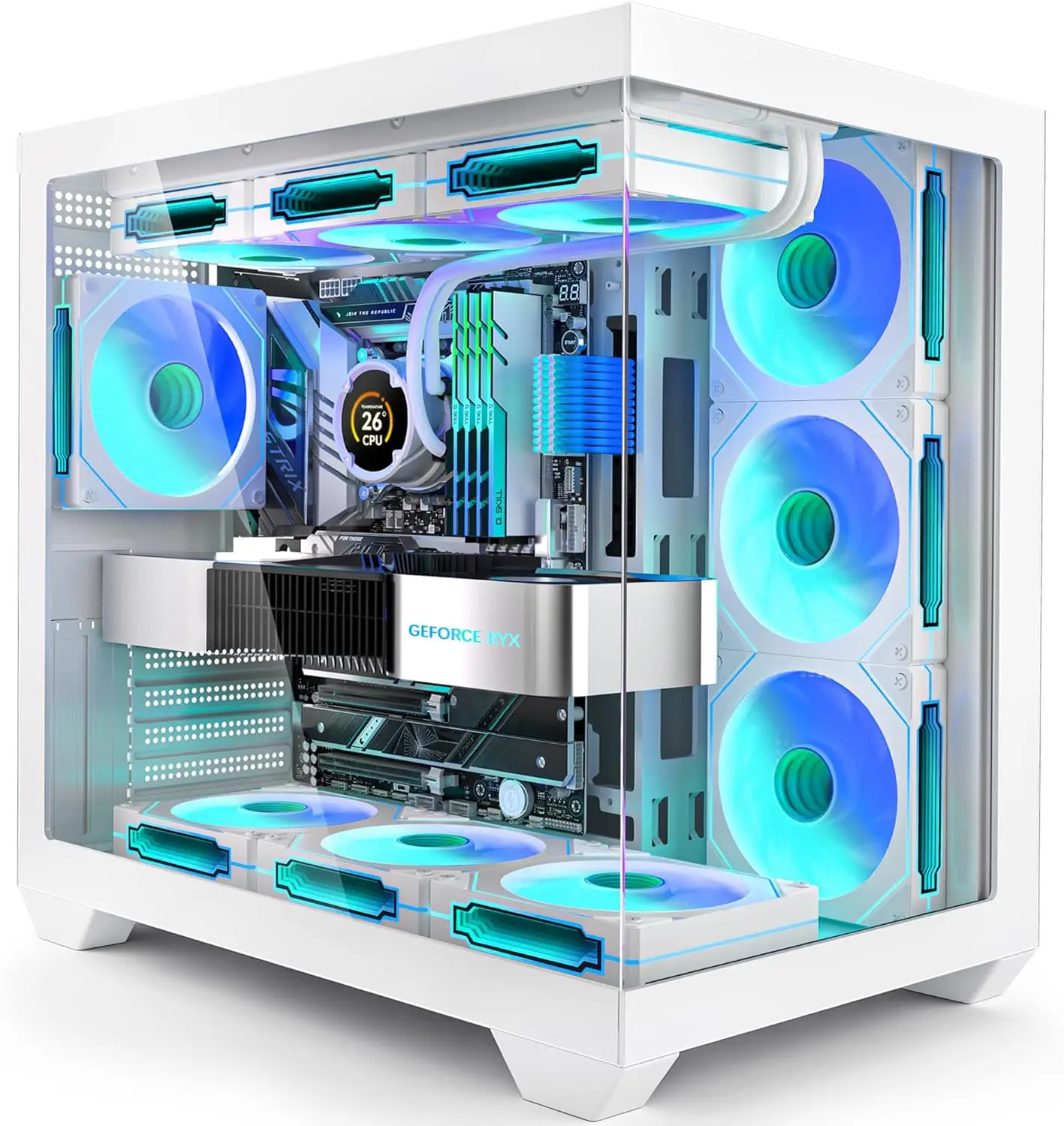 

ATX Gaming PC Case with 7 PWM ARGB Fans, Type-C, Dual Tempered Glass