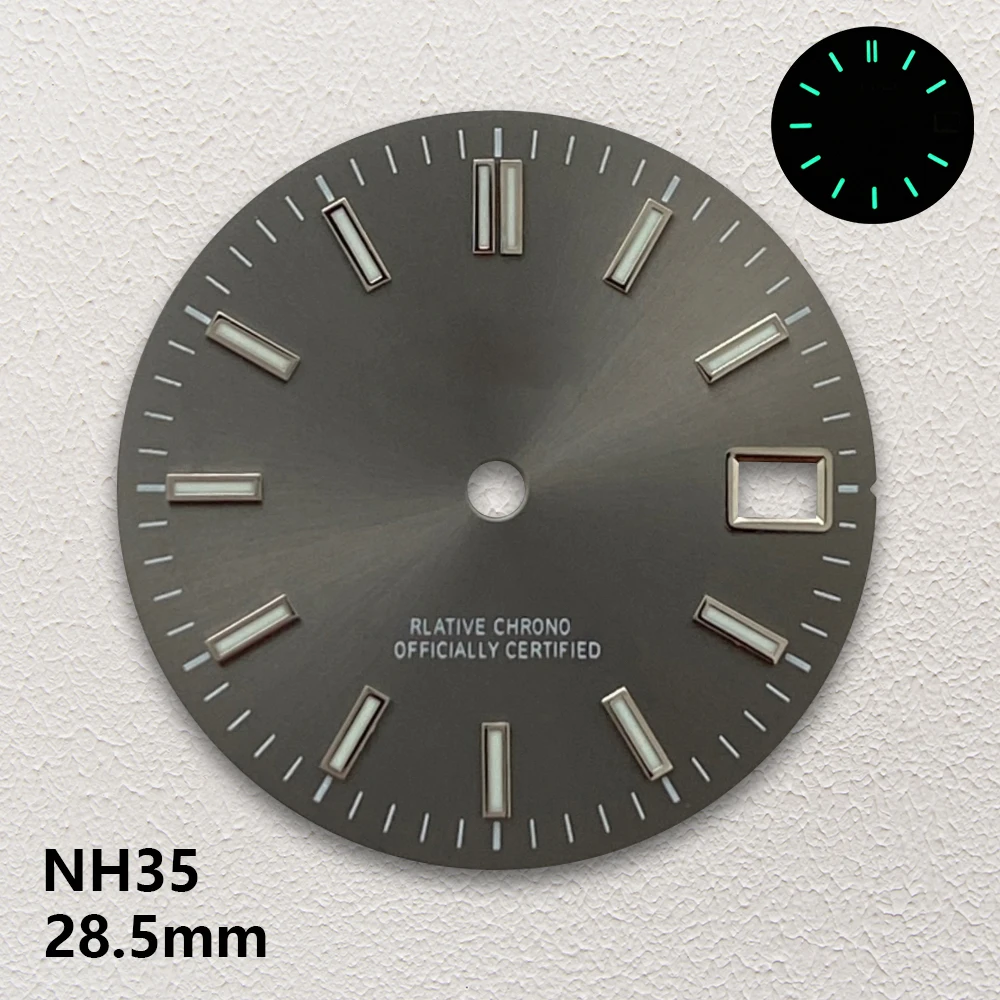 28.5mm S Logo Sunburst Dial Suitable For NH35/NH36/4R/7S Japanese Automatic Movement C3 Green Luminous Watch Accessories