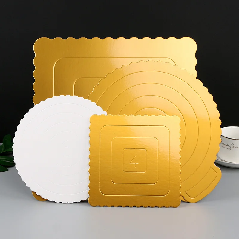 Square Round Gold White Cake Boards Base Cardboard Disposable Dessert Tray for Wedding Birthday Party Baking Accessories