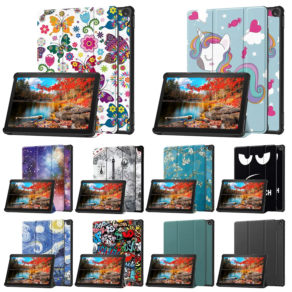 

PU Leather Trifold Stand Cover Auto Wake/Sleep Folio Cover Shockproof Tablet Cover for All-New Kindle Fire HD 10 Tablet