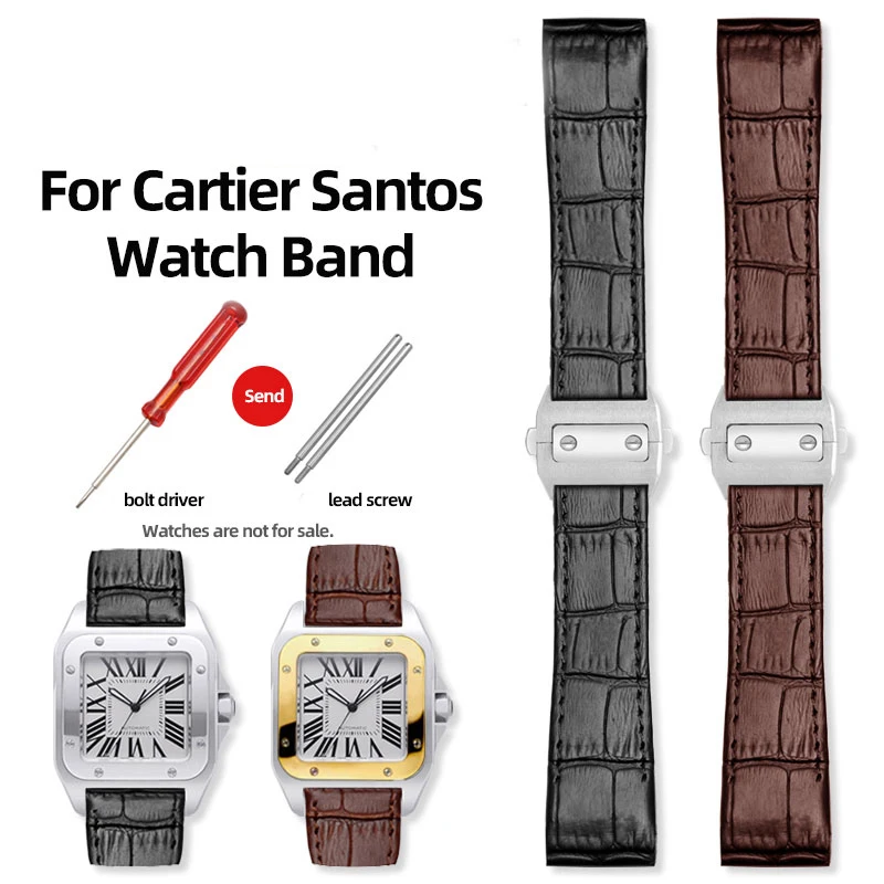 

Ремешок для часов Cartier из натуральной кожи Santos100, мужской и женский, из воловьей кожи, 20 мм, 23 мм, с застежкой-бабочкой, черный, коричневый