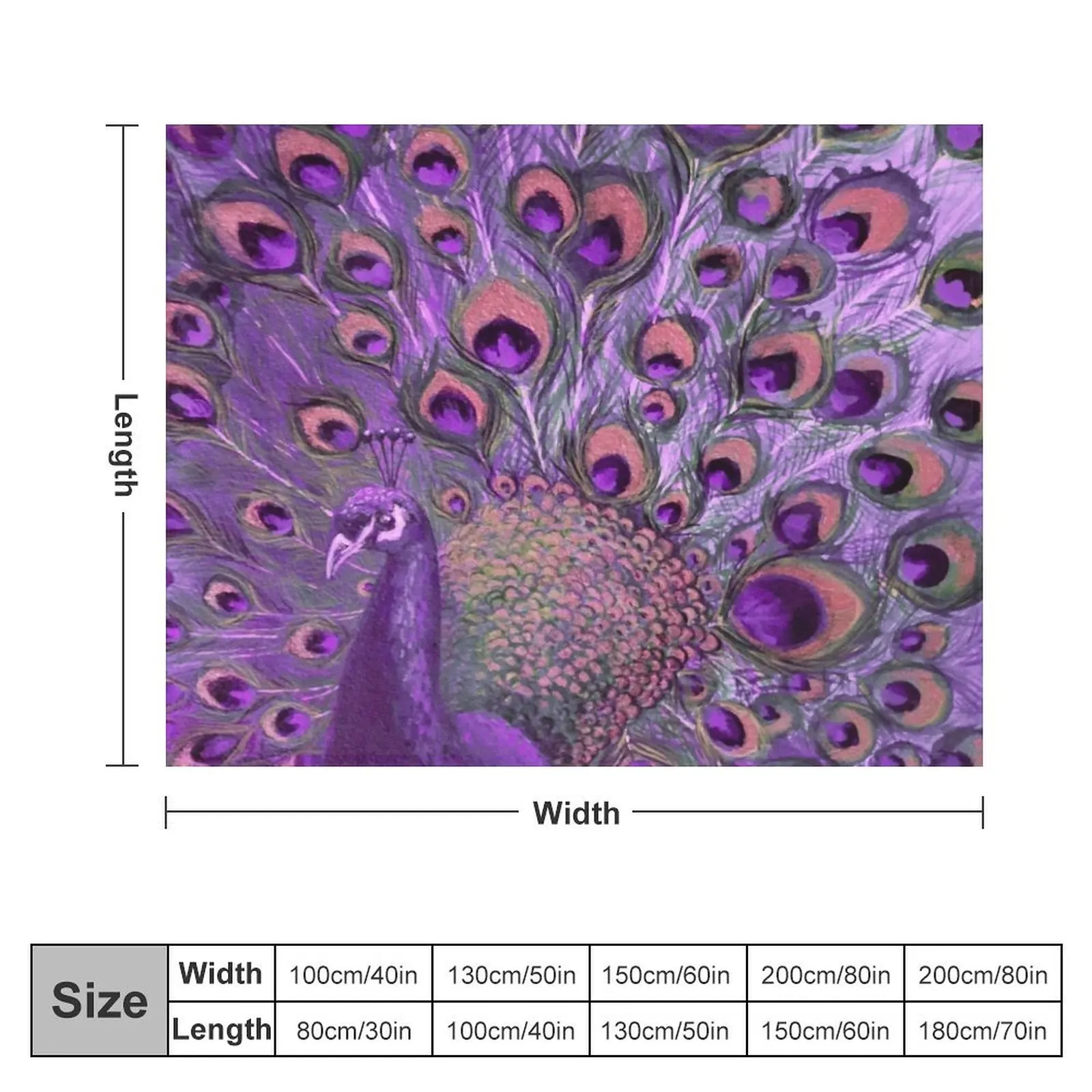 Purple Peacock Full Glory Throw Blanket Cute warm winter Fashion Sofas Hair Blankets