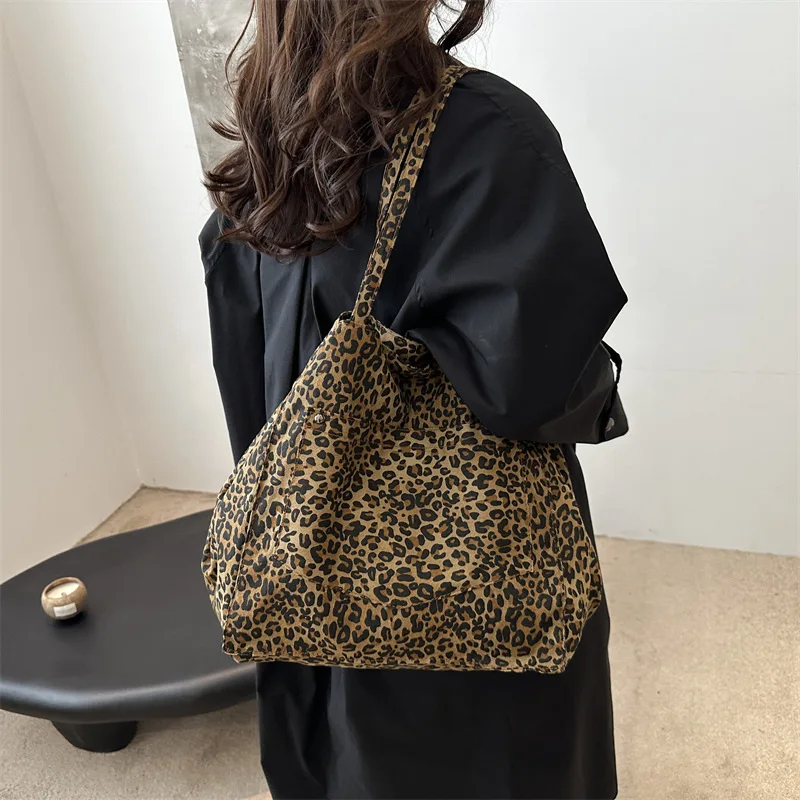 Bolso Tote de Lona con Estampado de Leopardo Otoñal para Mujer, Nueva Versión Coreana 2024, Bolso de Mano para Cras, an ...