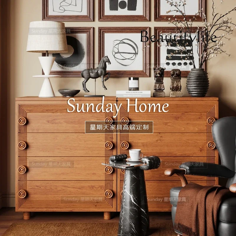 

HK Medieval solid wood living room bucket cabinet log old retro entrance cabinet wabi sandy wind locker/