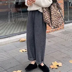 Fat MM Extra Large 300 Jin Woolen Wide Leg Pants Women's Autumn/Winter Retro High Waist Casual Haren Pants Loose Radish Pants