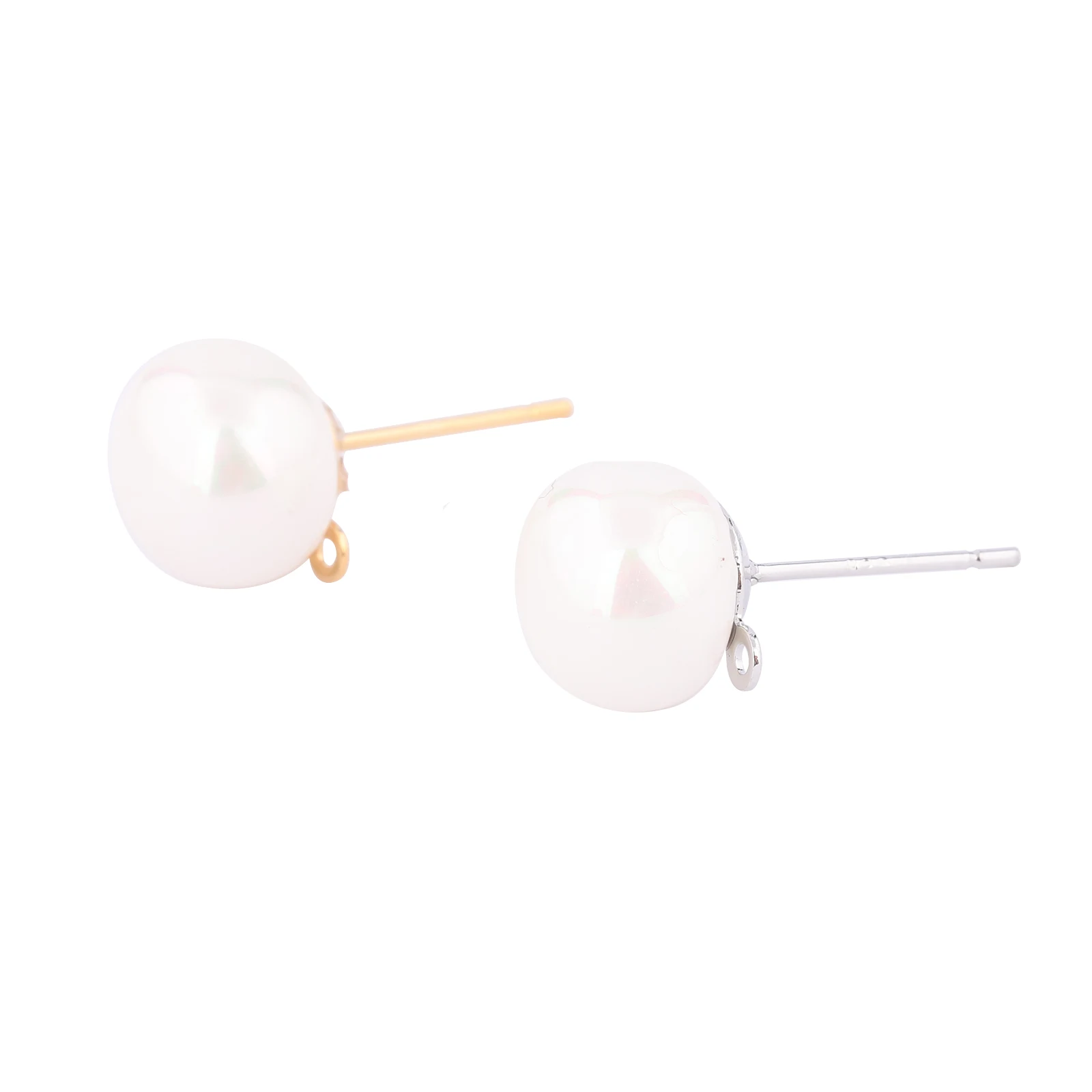 10pcs Copper White K Gold Plated Pearl Earring Post Studs With Loop Diy Earrings Connectors For Jewelry Making Supplies