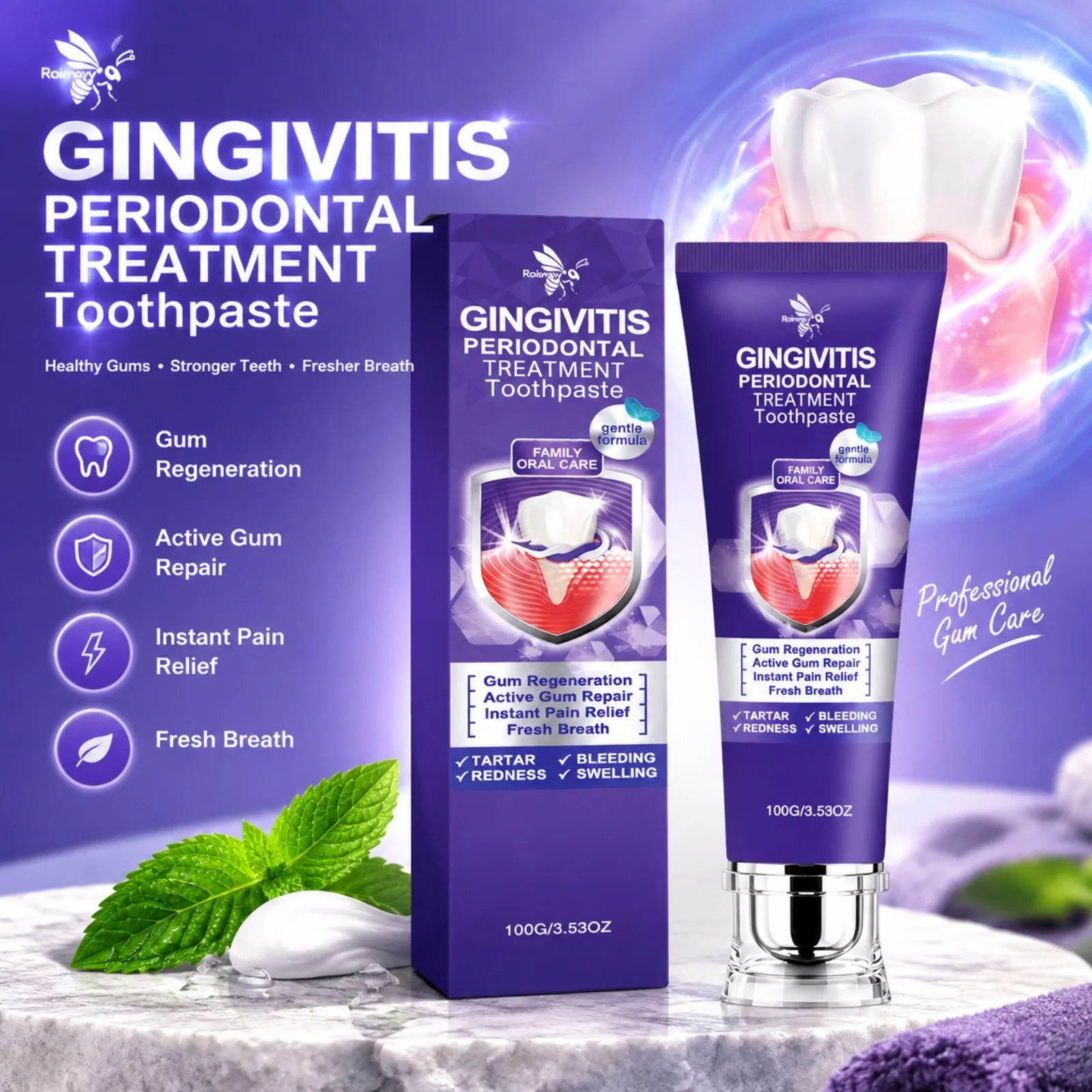 Bee Venom Toothpaste Gum Care Fresh Breath Repair Tooth Stain Plaque Removal Deep Clean Brightening Toothpaste for Daily Morning