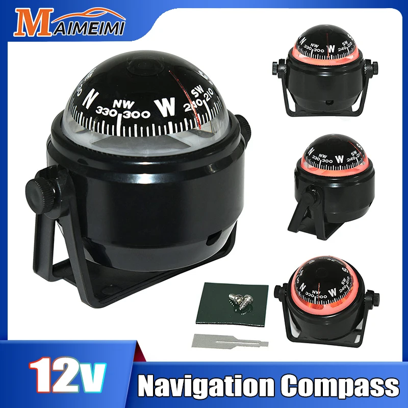 Sea Marine Pivoting Compass Electronic Navigation Compass Camping Gear LED Light Compass Guide Ball for Boat Vehicle Car