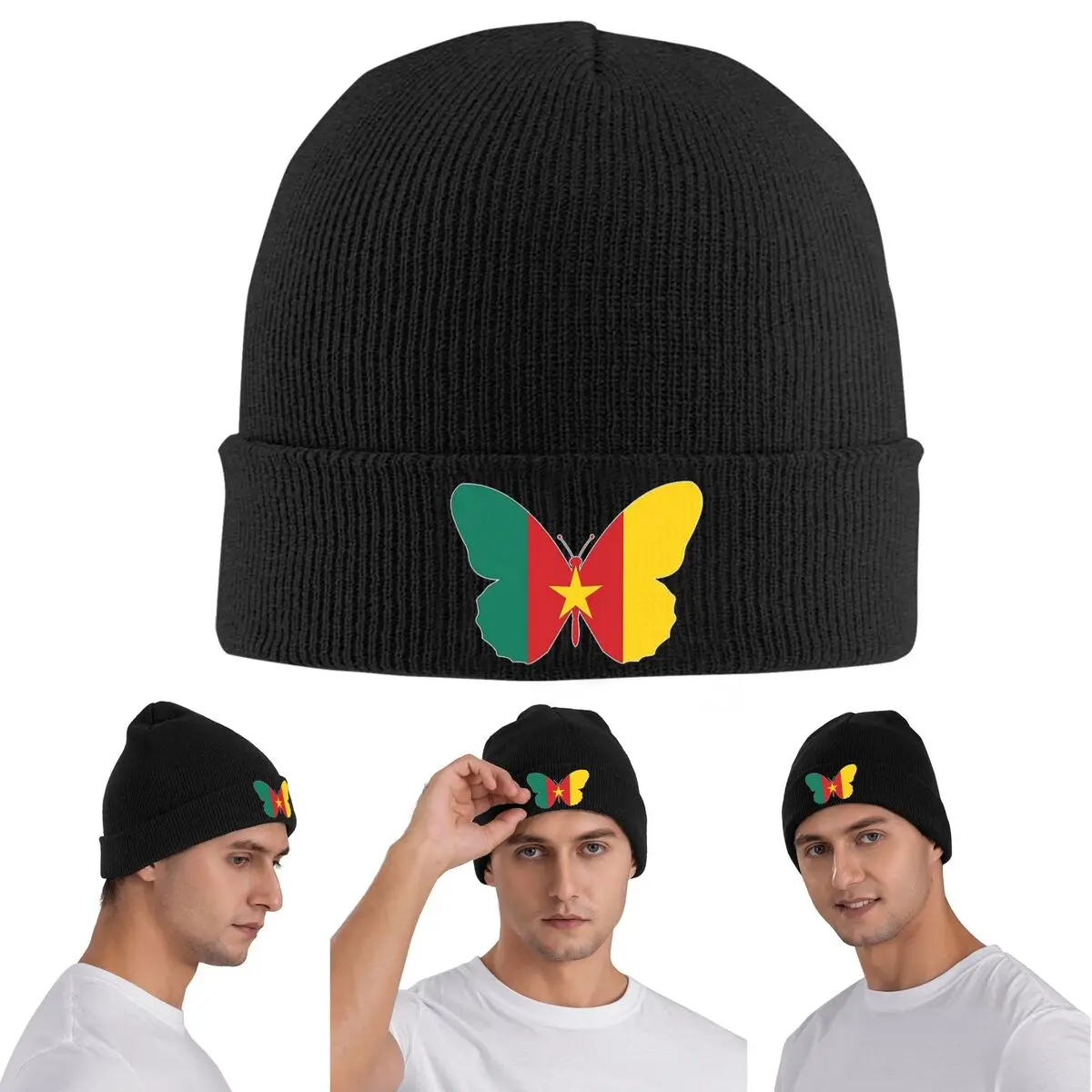 

Теплая вязаная шапка с флагом камеруна, зимняя вязаная шапка с капюшоном, шапочки Skullies, шапки в стиле хип-хоп для унисекс
