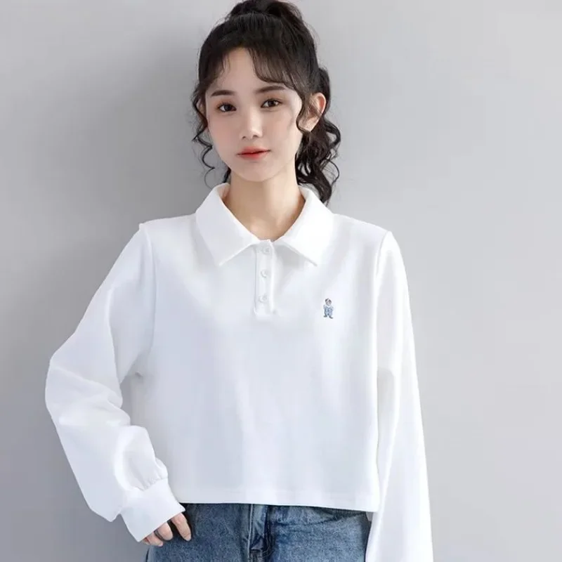 Commute Tops Polo Neck T Shirt for Women 100℅ Cotton Woman Tshirt Baggy Korean Popular Clothes Y2k Fashion In Trend 2025 Luxury