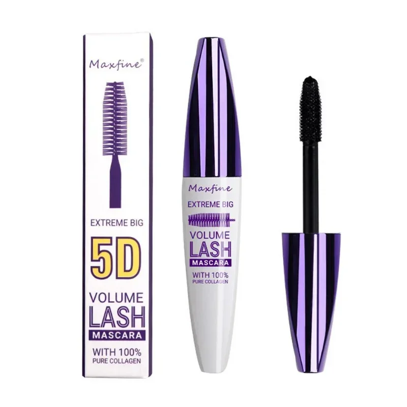 สีม่วงสดใสมาสคาร่ากันน้ํา Volumizing ยาวนาน 5D ผ้าไหมเส้นใยมาสคาร่า Lash แต่งหน้าทั้งวันสวมใส่มาสคาร่าสีม่วงหนา