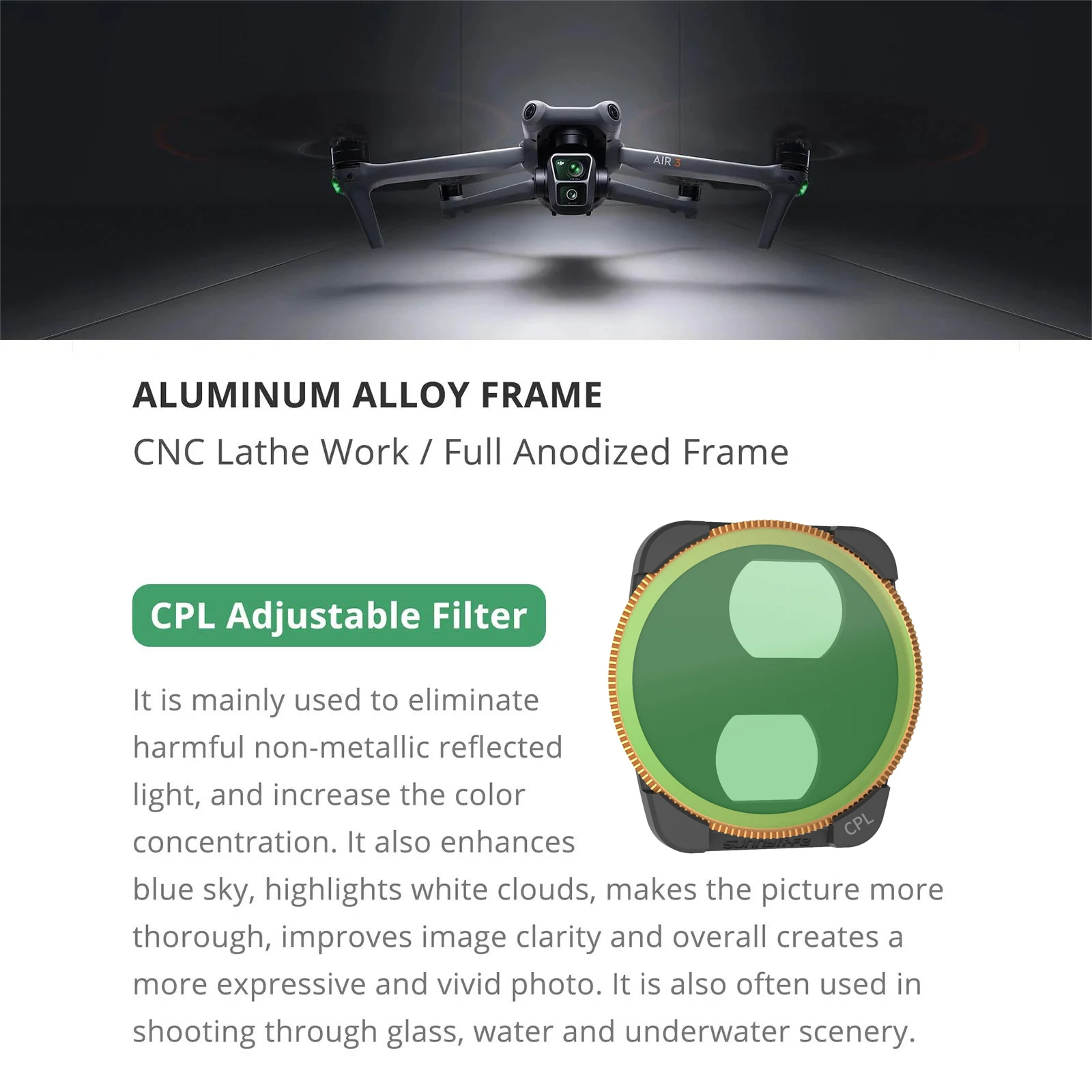 Filter for DJI Air 3 UV ND Adjustable CPL Aluminum Alloy Frame Professional Optical Glass ND4 8 16 32 Drone Filters Accessories