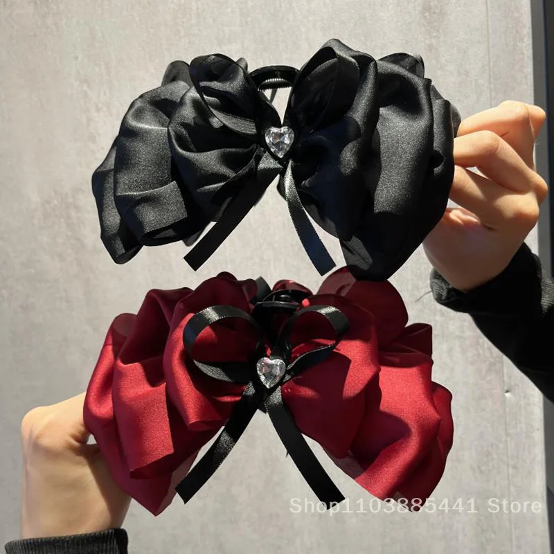 

2025 Sweet Satin Big Bow Hair Claw Clips For Women Elegant Bowknot Ponytail Clip Headdress Accessories Double Sided Shark Clip