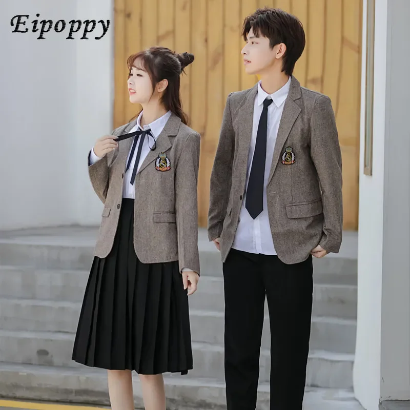 Middle School Student School Uniform Suit British College Style Autumn and Winter Korean Pleated Skirt Women