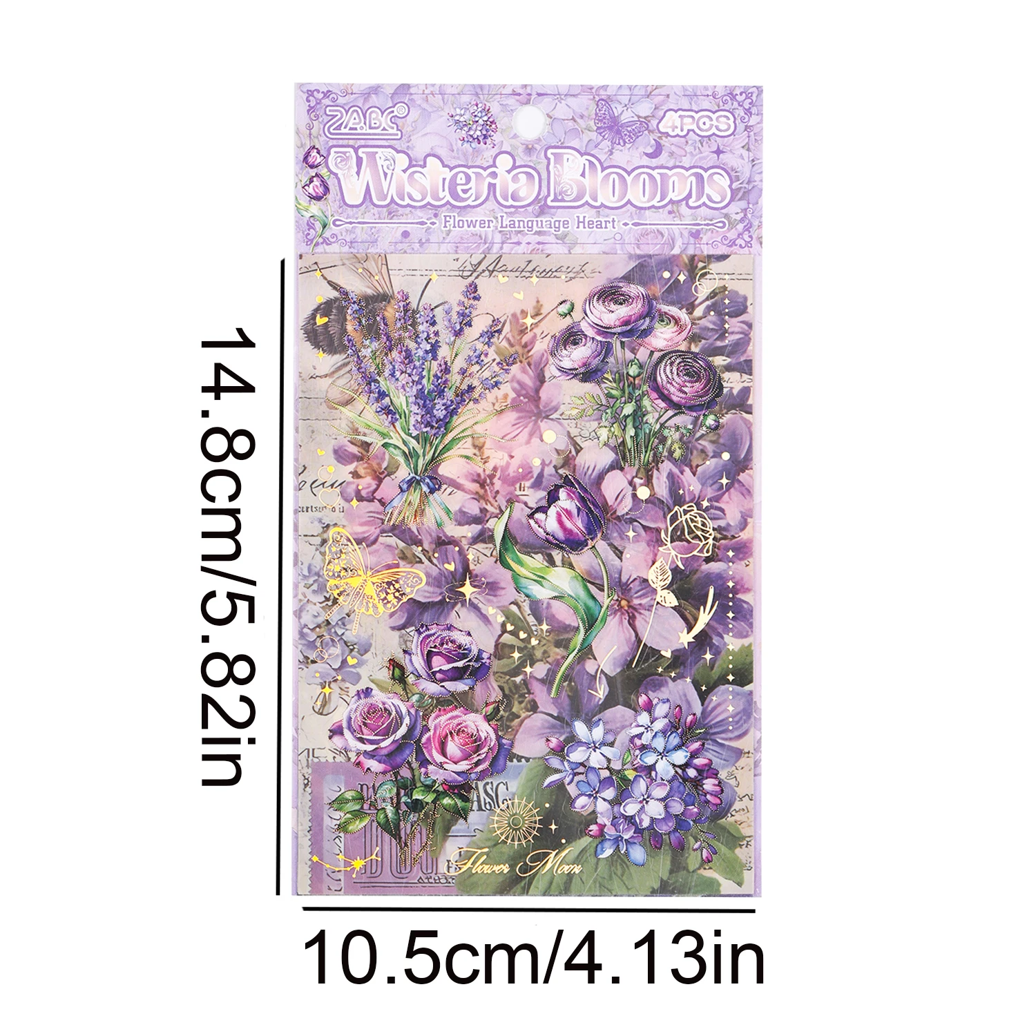 4pcs Beautiful Floral Hot Gold Stickers,Waterproof PET Stylish Stickers,For Scrapbooking Handmade Art Decoration,Gift for Pal