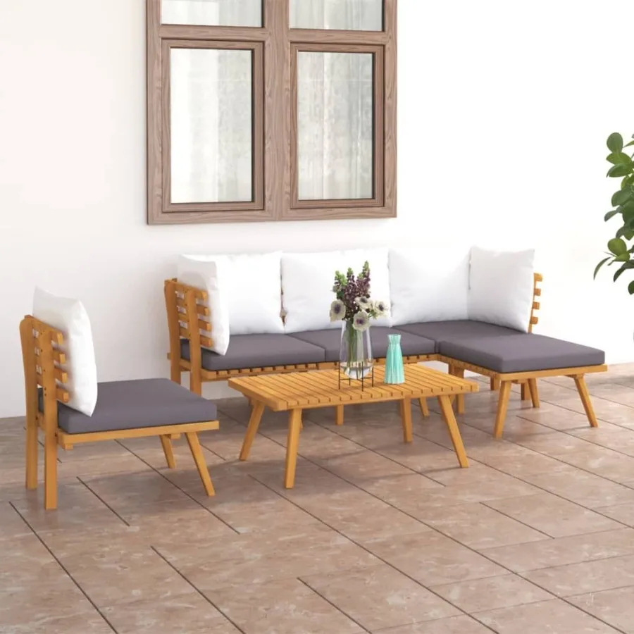 

6 Piece Patio Lounge Set with Cushions Solid Acacia Wood